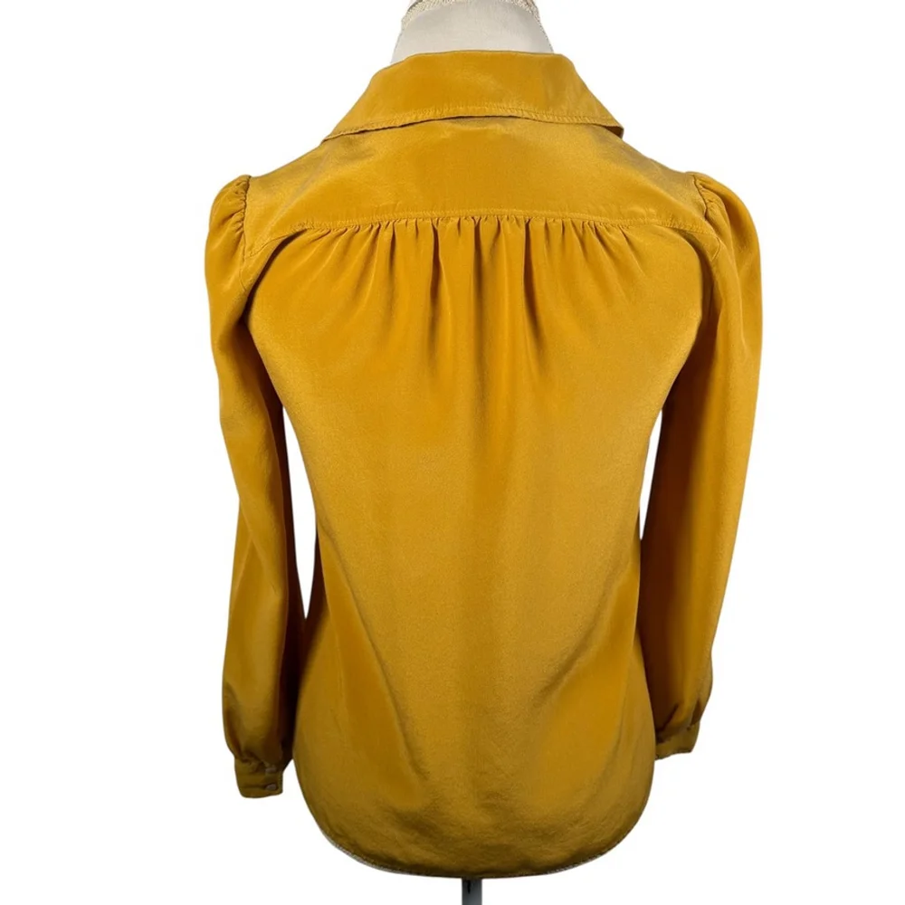 J. Crew Silk Button-Up Blouse Yellow Marigold Long Sleeve Shirt Classic Size 2